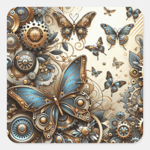 Vintage Steampunk Butterflies Square Sticker