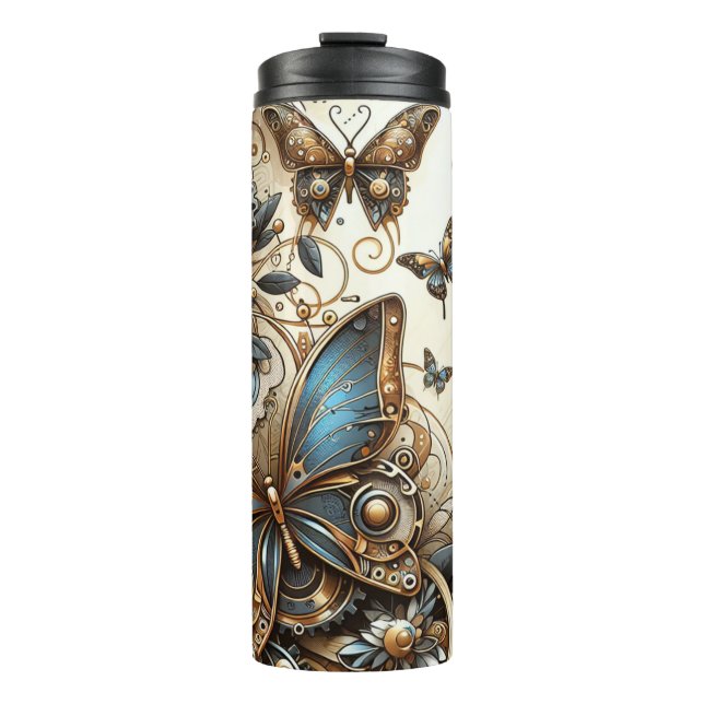 Vintage Steampunk Butterflies  Thermal Tumbler (Front)