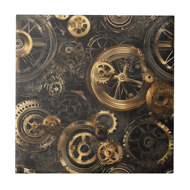 Vintage Steampunk Ceramic Tile (Front)