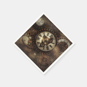 Vintage Steampunk Clocks Napkin