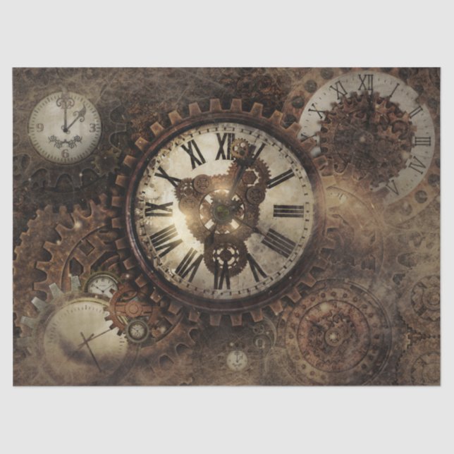 Vintage Steampunk Clocks Tissue Paper (Front)