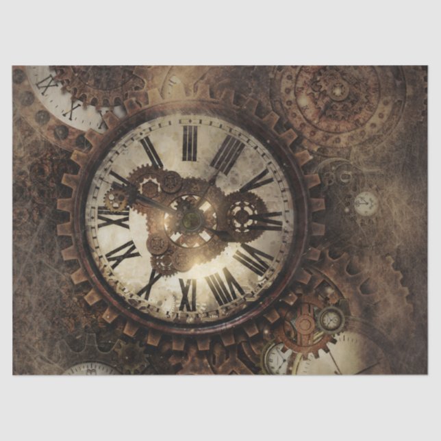 Vintage Steampunk Clocks Tissue Paper (Front)