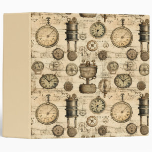 Vintage Steampunk Clockwork Parchment Brown Binder