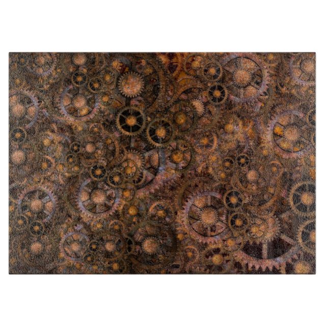 Vintage Steampunk Copper Cogs Cutting Board (Front)