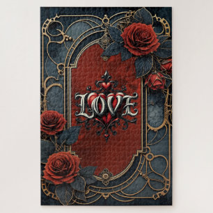 Vintage steampunk elegance clockwork Roses of Love Jigsaw Puzzle