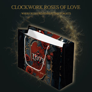 Vintage steampunk elegance clockwork Roses of Love Large Gift Bag