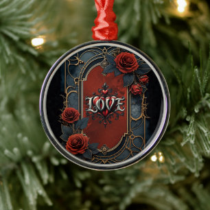 Vintage steampunk elegance clockwork Roses of Love Metal Ornament