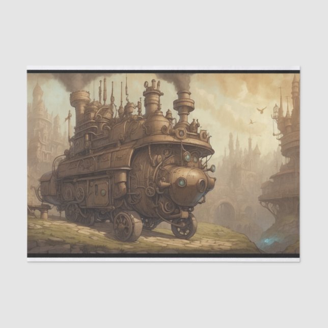 Vintage Steampunk Engine Fantasy Illustration  Tissue Paper (Front)