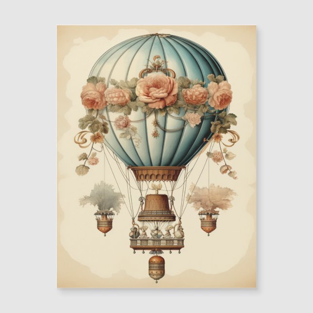 Vintage Steampunk Floral Blue Hot Air Balloon  (Front)