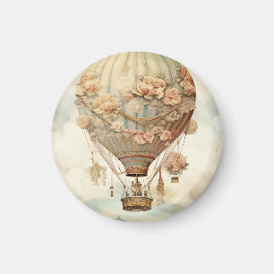 Vintage Steampunk Floral Blue Hot Air Balloon (2) Magnet