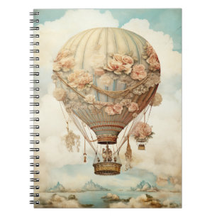Vintage Steampunk Floral Blue Hot Air Balloon (2) Notebook