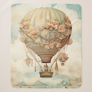 Vintage Steampunk Floral Blue Hot Air Balloon (2) Sherpa Blanket
