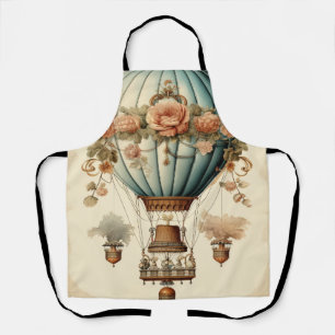 Vintage Steampunk Floral Blue Hot Air Balloon Apron