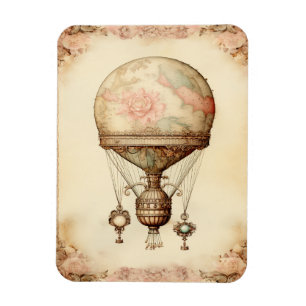 Vintage Steampunk Floral Hot Air Balloon Magnet