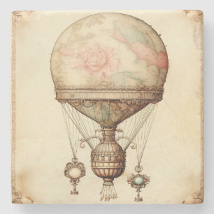 Vintage Steampunk Floral Hot Air Balloon Stone Coaster