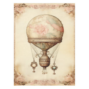 Vintage Steampunk Floral Hot Air Balloon Tablecloth