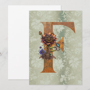 Vintage Steampunk Floral Letter F Note Cards