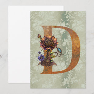 Vintage Steampunk Floral Letter M Note Cards