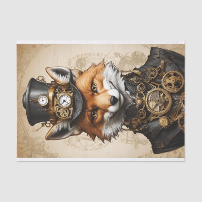 Vintage Steampunk Fox Portrait Tissue Paper (Front)