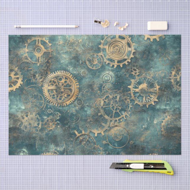 Vintage Steampunk Gears & Clockwork Tissue Paper (Craft)