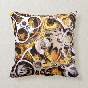 Vintage Steampunk Gears Globe Map Steam Punk Throw Pillow