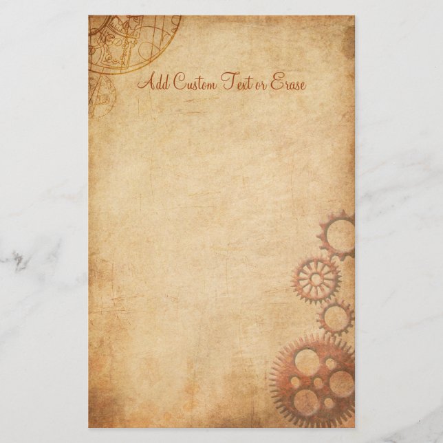Vintage Steampunk Gears Parchment Stationery Paper (Front)