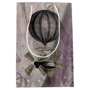 Vintage Steampunk Glam Purple Airship Medium Gift Bag