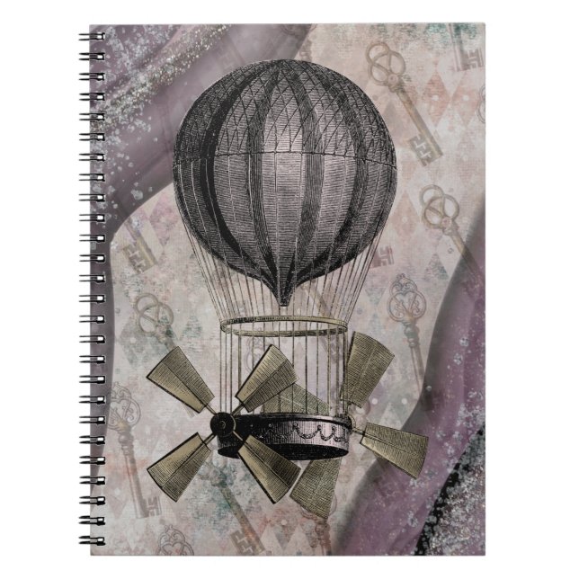 Vintage Steampunk Glam Purple Airship Notebook (Front)