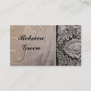 vintage steampunk grey metallic swirls damask business card