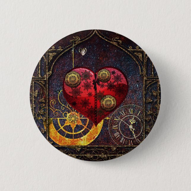 Vintage Steampunk Hearts Wallpaper 2 Inch Round Button (Front)