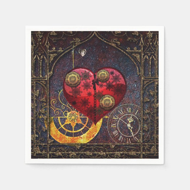 Vintage Steampunk Hearts Wallpaper Napkin (Front)