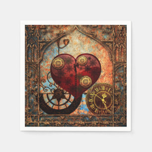 Vintage Steampunk Hearts Wallpaper Napkin