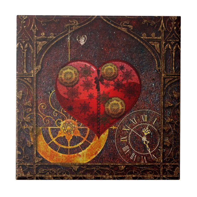 Vintage Steampunk Hearts Wallpaper Tile (Front)