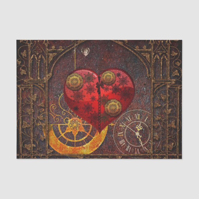 Vintage Steampunk Hearts Wallpaper Tissue Paper (Front)
