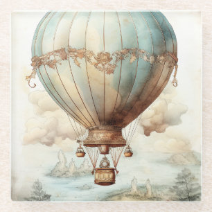 Vintage Steampunk Hot Air Balloon (2) Glass Coaster