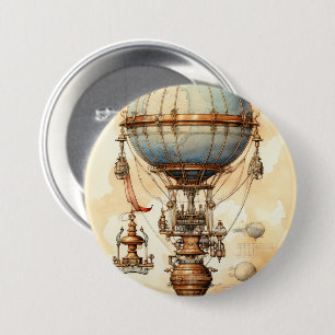Vintage Steampunk Hot Air Balloon (3) 3 Inch Round Button