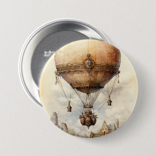 Vintage Steampunk Hot Air Balloon 3 Inch Round Button