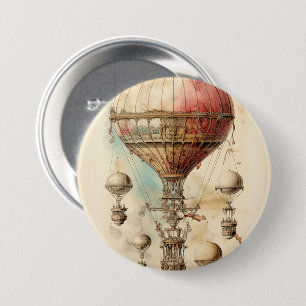 Vintage Steampunk Hot Air Balloon (4) 3 Inch Round Button