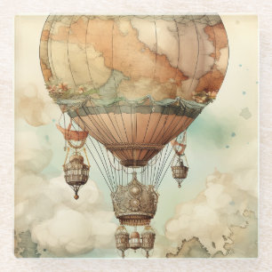 Vintage Steampunk Hot Air Balloon (5) Glass Coaster
