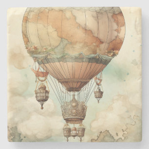 Vintage Steampunk Hot Air Balloon (5) Stone Coaster