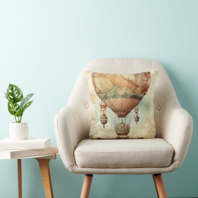 Vintage Steampunk Hot Air Balloon (5) Throw Pillow (Chair)