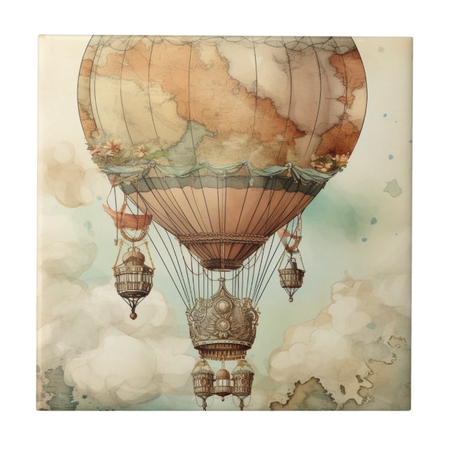 Vintage Steampunk Hot Air Balloon (5) Tile (Front)