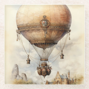 Vintage Steampunk Hot Air Balloon Glass Coaster