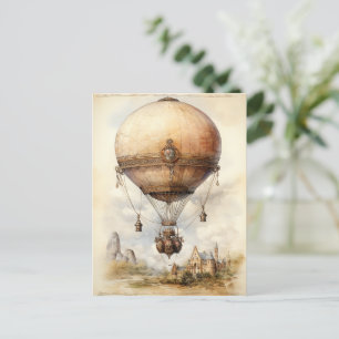 Vintage Steampunk Hot Air Balloon Postcard