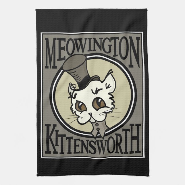VINTAGE STEAMPUNK KITTY CAT GRAPHIC KITCHEN TOWEL (Vertical)