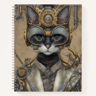 Vintage Steampunk Mechanical Cat Notebook