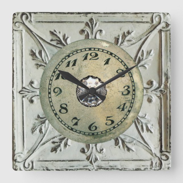 Vintage Steampunk Metal Junk Square Wall Clock (Front)