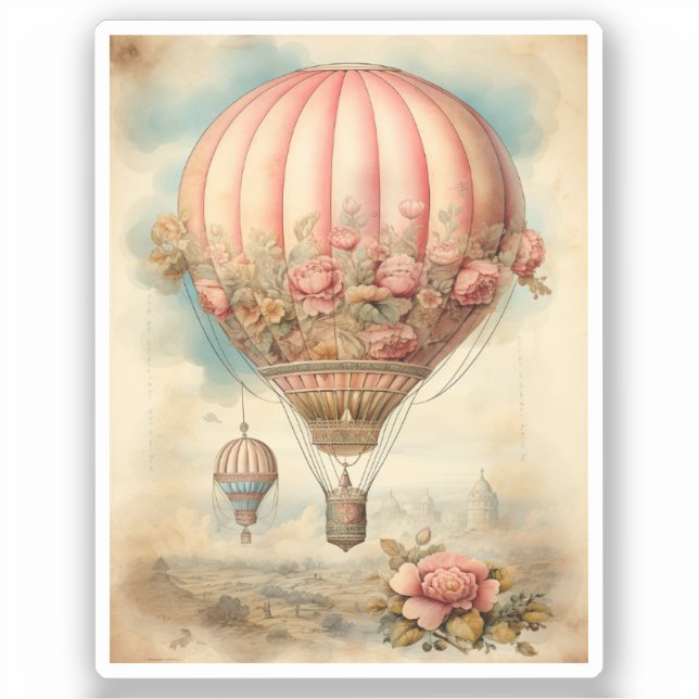 Vintage Steampunk Pink Floral Hot Air Balloon (Front)