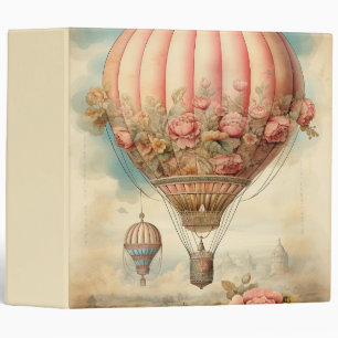 Vintage Steampunk Pink Floral Hot Air Balloon Binder