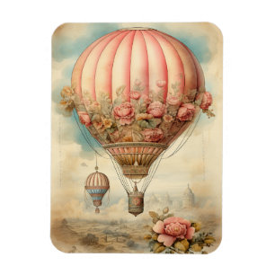 Vintage Steampunk Pink Floral Hot Air Balloon Magnet